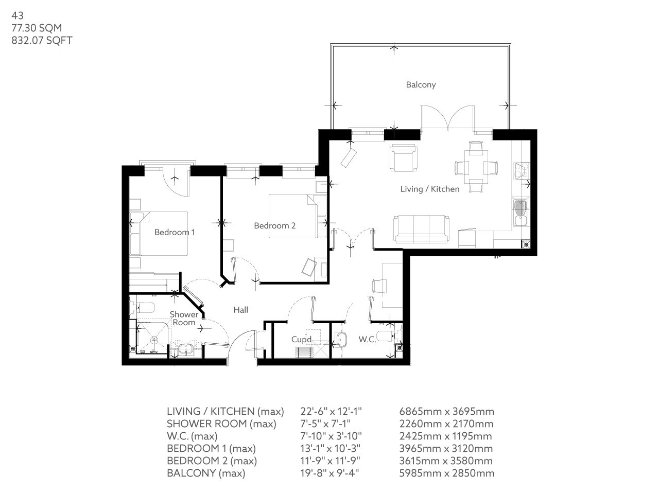 43, Weybridge floorplan