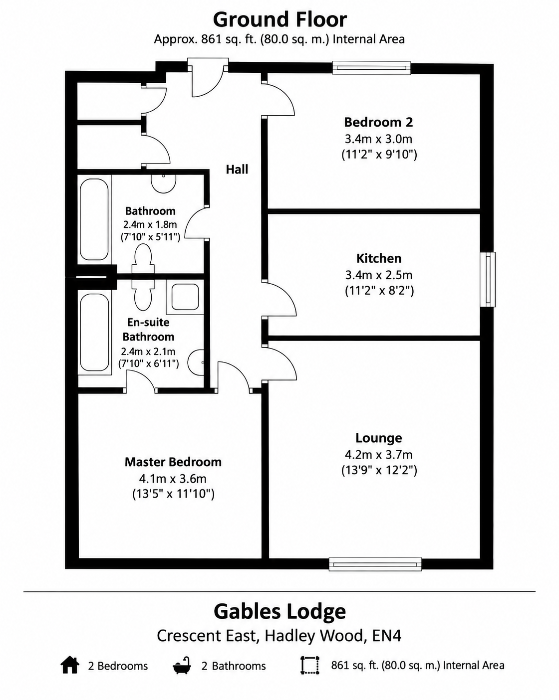 Flat 2, Gables Lodge,, Crescent East, Hertfordshire floorplan