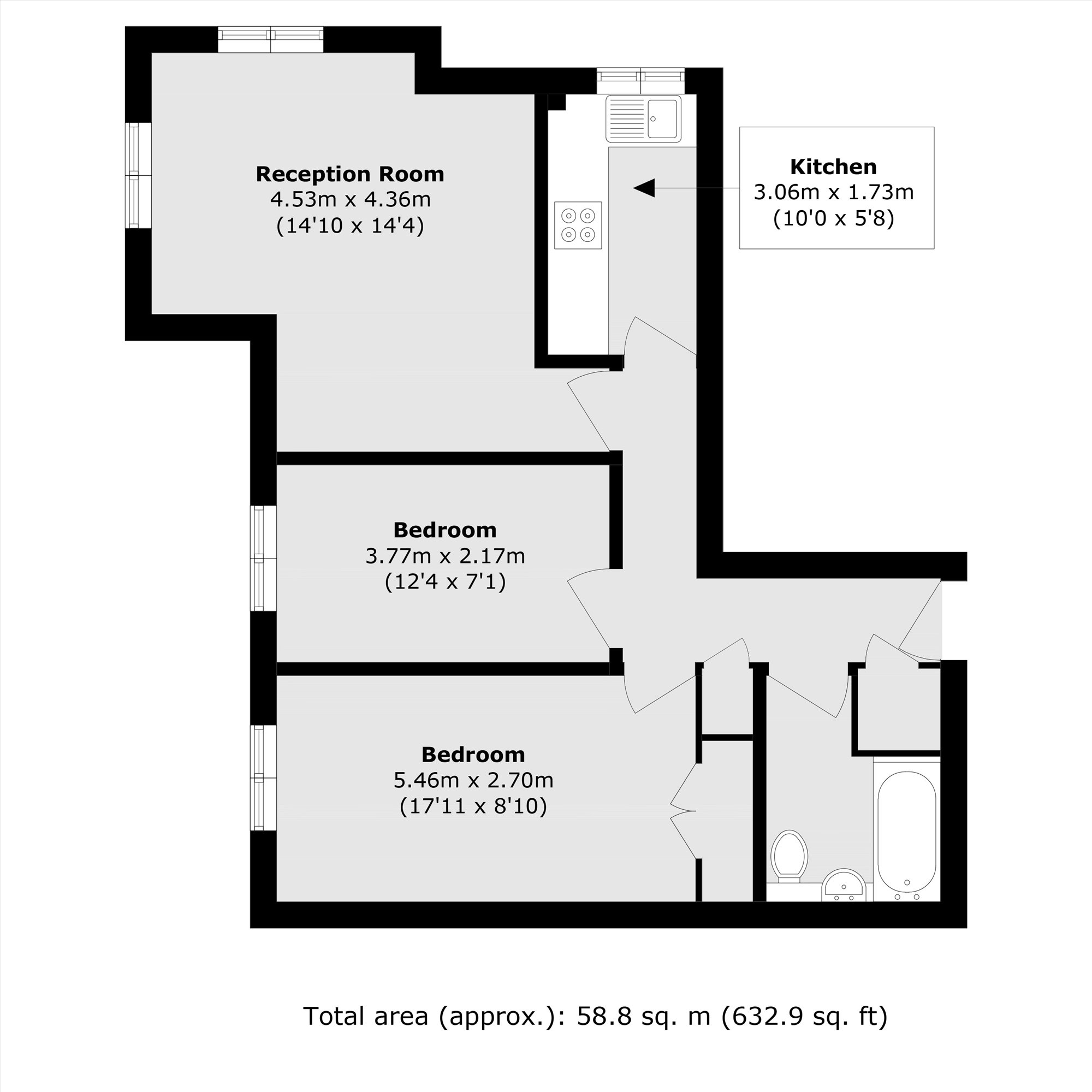 Flat 14, Cranleigh Court, 2A, Marksbury Avenue, Kew floorplan