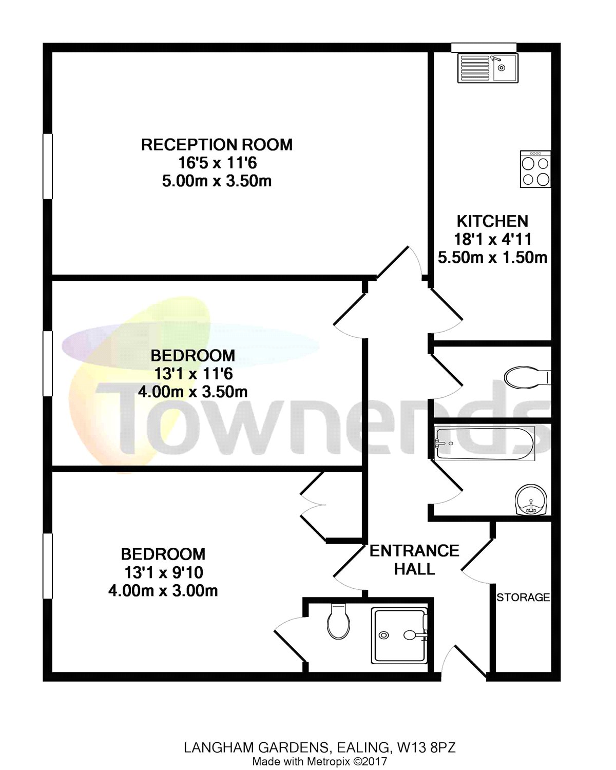 2 Bedrooms Flat to rent in Langham Gardens, Ealing W13