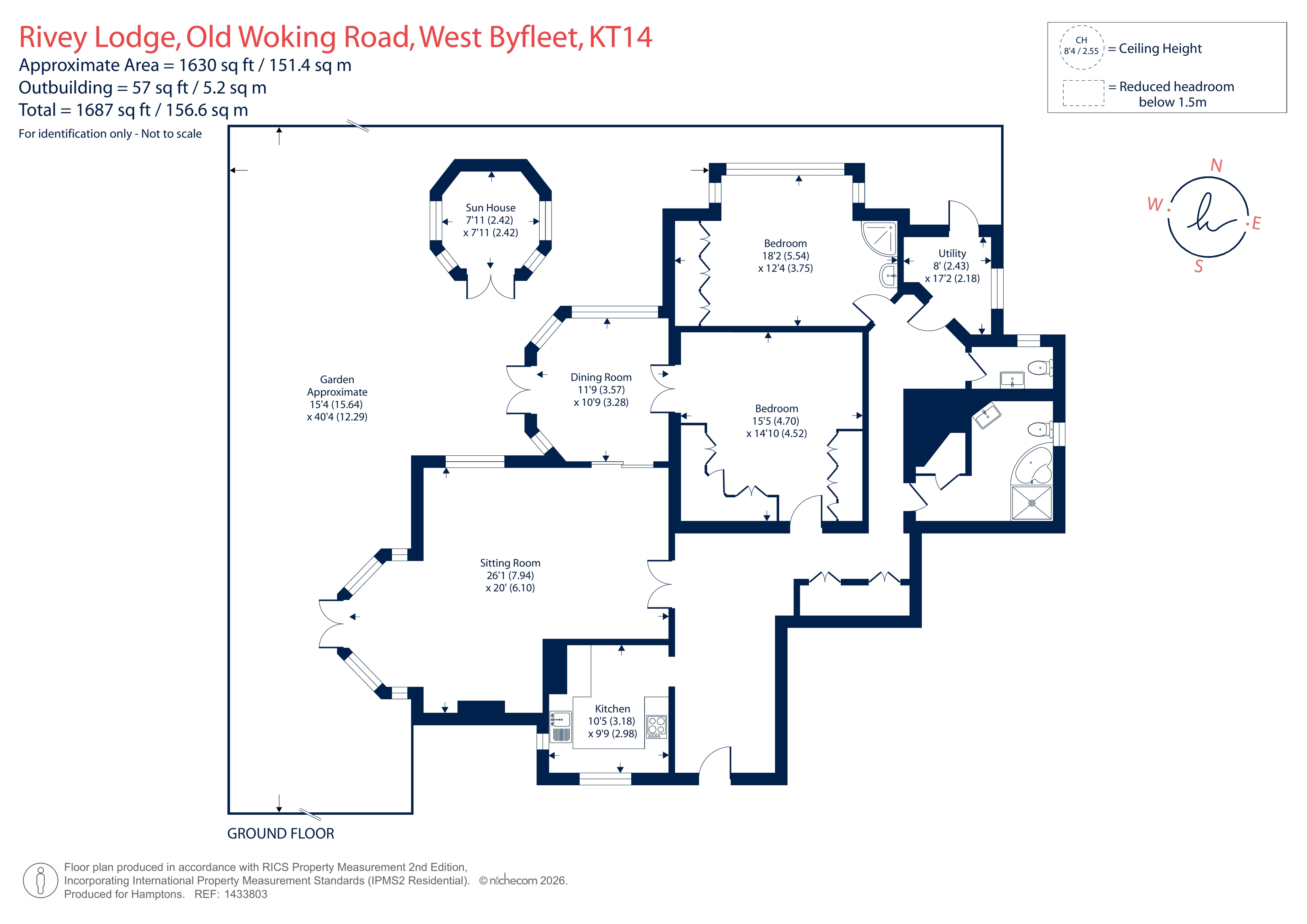 Flat 1 Rivey Lodge, 94, Old Woking Road, West Byfleet floorplan