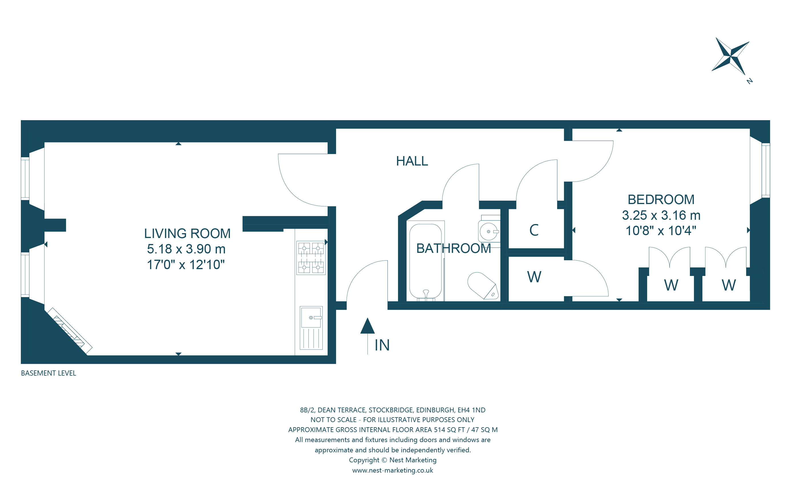 8B/2, Dean Terrace, Stockbridge, Edinburgh EH4, 1 bedroom flat for sale