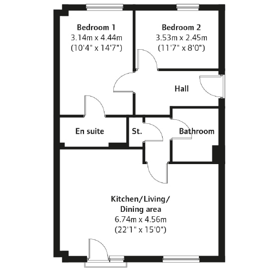 2 Bedrooms Flat for sale in 